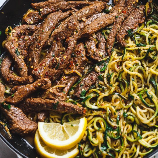 Garlic Steak & Zucchini Noodles