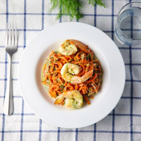 Spiralized Carrots with Shrimp