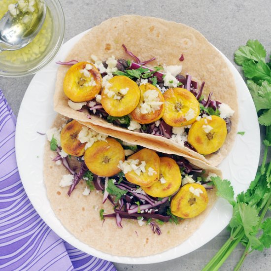 Plantain Black Bean Garlic Tacos