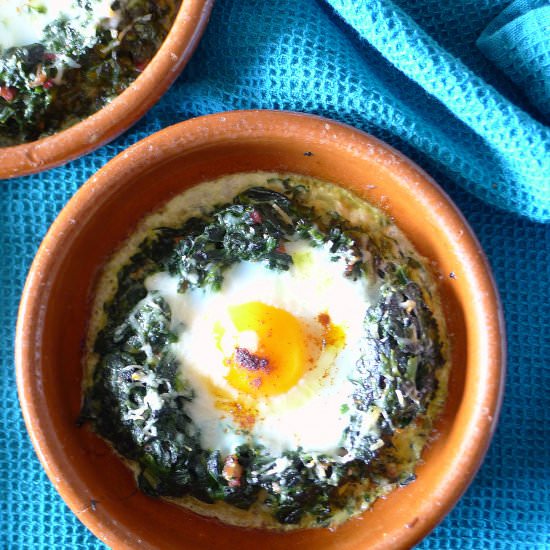 Eggs Baked in Spinach Nests