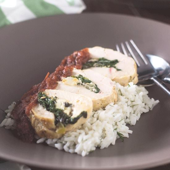 Greek Chicken Spinach Feta Roulade