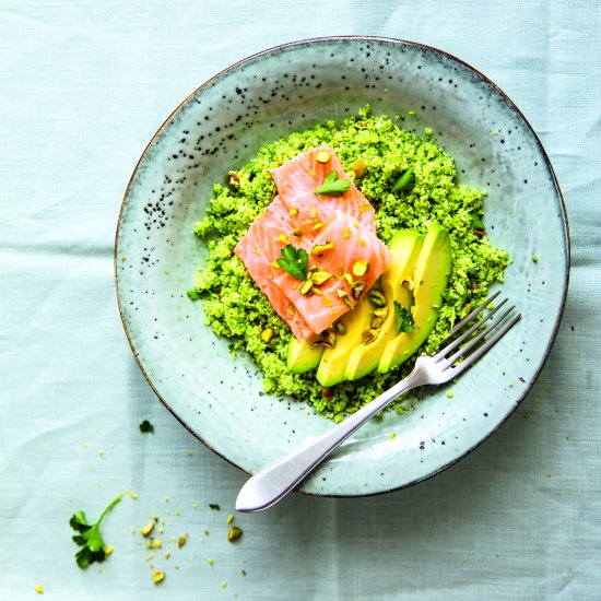 Broccoli Couscous + Salmon Ceviche