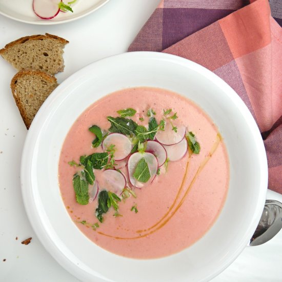 pink radish soup with mint