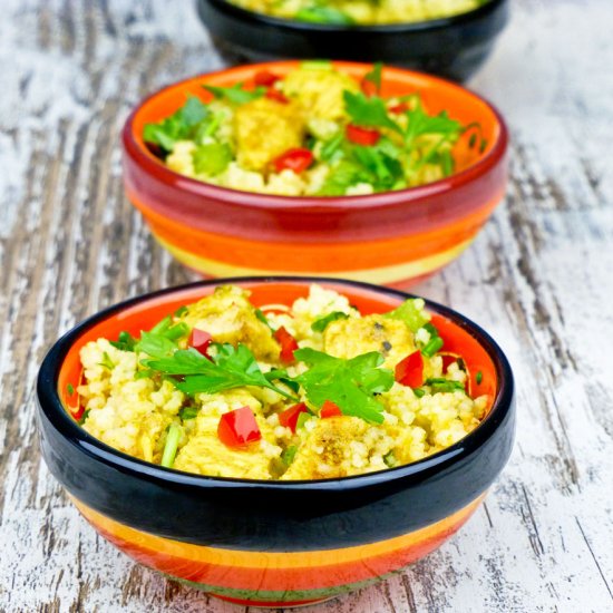 Couscous salad with spicy chicken