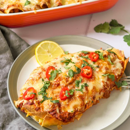 Veggie enchiladas with rice & beans