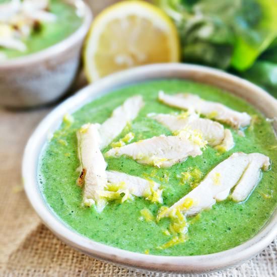 Spring Pea Soup with Roast Chicken