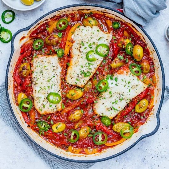 Baked Cod in Tomatoes & Olives