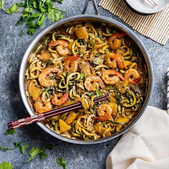 One Pan Teriyaki Shrimp Zoodles