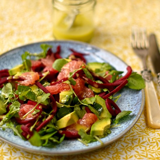 beetroot, avocado grapefruit salad