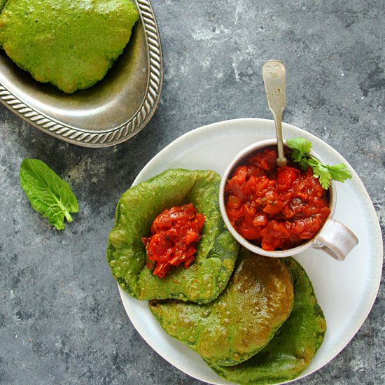 PALAK PURI WITH TOMATO CHUTNEY