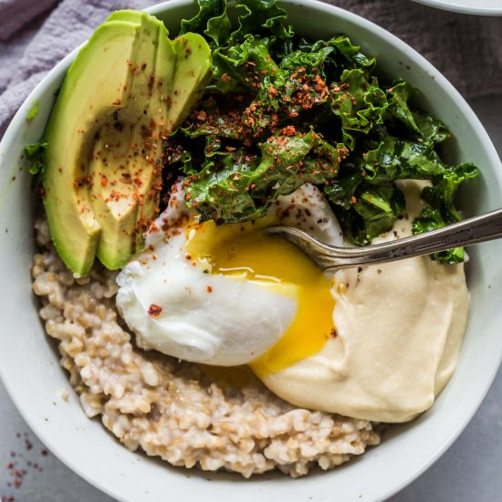 Avocado & Kale Savory Oat Bowls