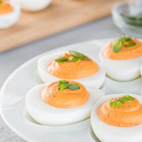 Roasted Red Pepper Deviled Eggs