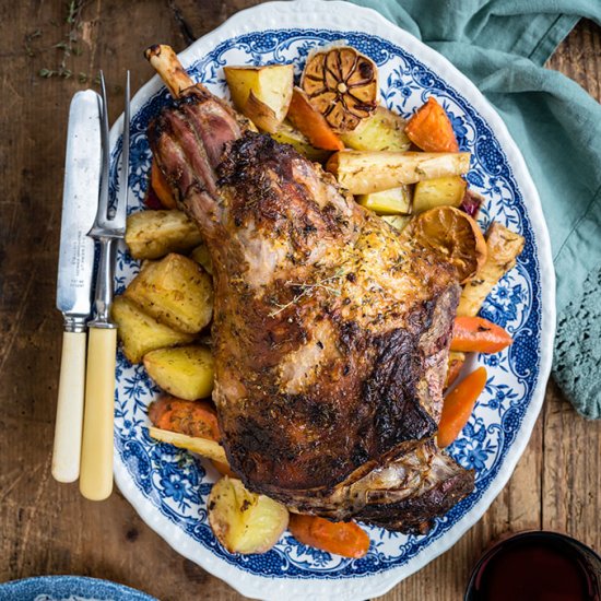 Honey mustard roasted leg of lamb