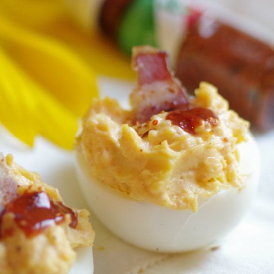 Deviled Eggs with Candied Bacon