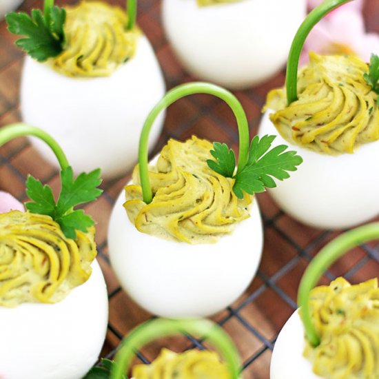 Bacon Avocado Deviled Egg Baskets