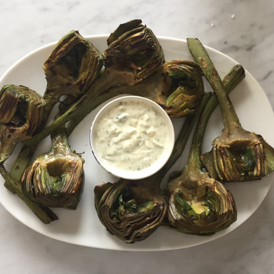 Grilled Artichokes with Garlic Mayo