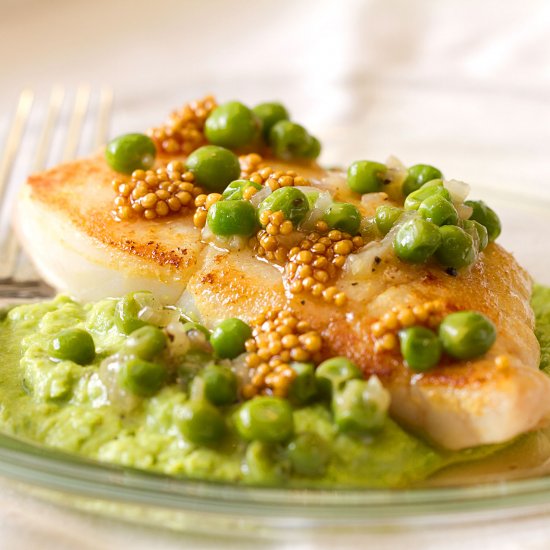 Sauteed Halibut with Pea Puree