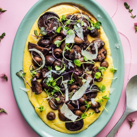 Braised Mushrooms w Mozza Polenta