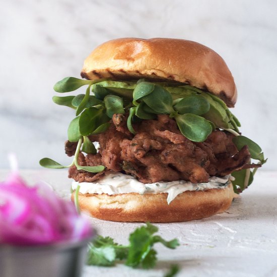 Cauliflower and Onion Pakora Burger