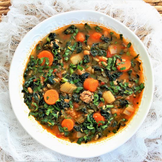 Sausage Chard & Kale Tomato Soup