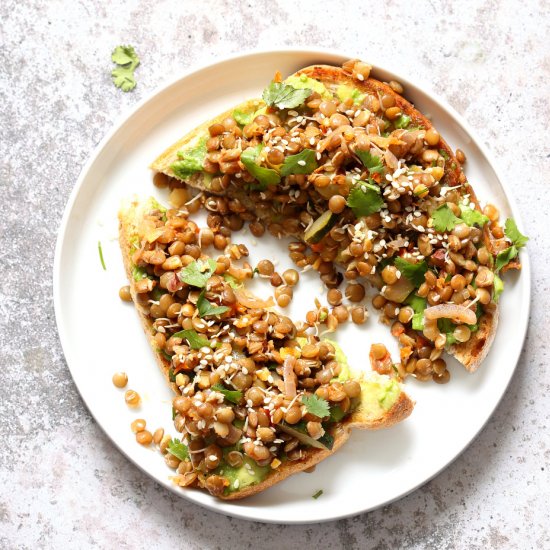 Ginger Coriander Sprouted Lentils Toast