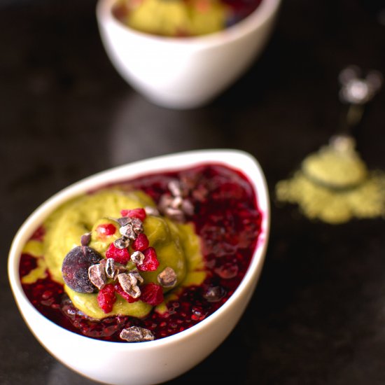 Matcha nicecream with chia jam