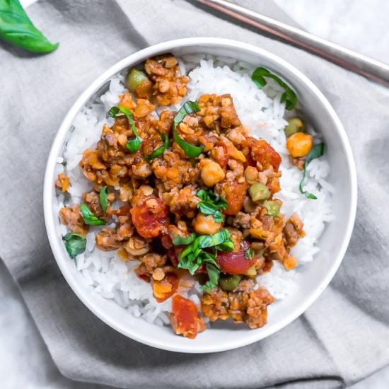 One Pot Garbanzo Lentil and Sausage