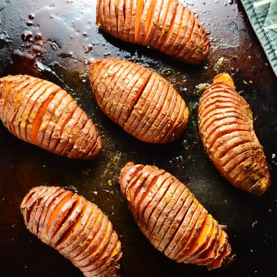 Hasselback Sweet Potatoes+Herbs