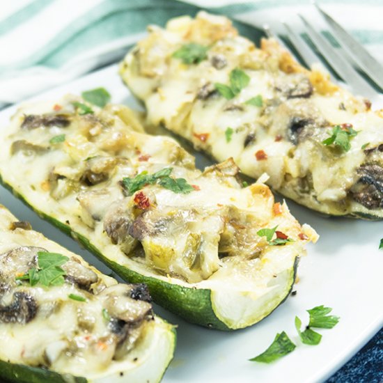 Vegetarian Philly Style Zucchini Boats