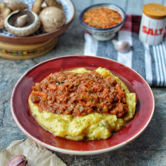 Lentils Bolognese With Polenta