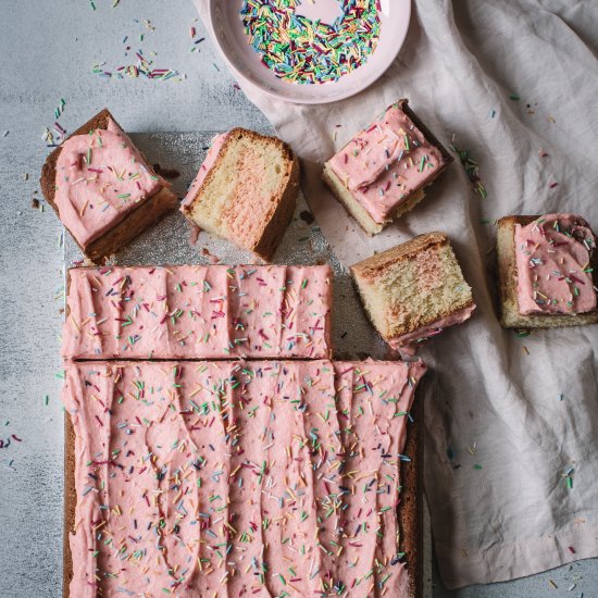 GF Strawberry Swirl Slab Cake