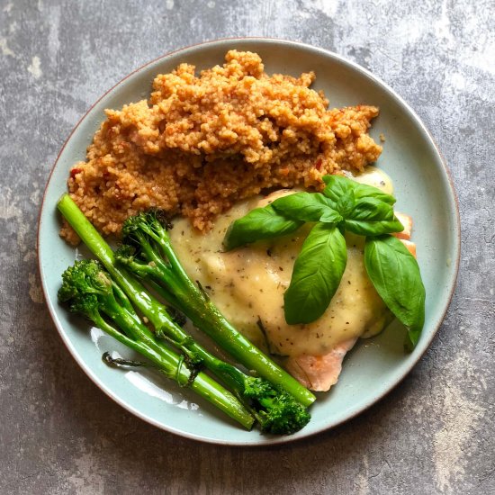 Salmon in a Herby Cheesy Sauce