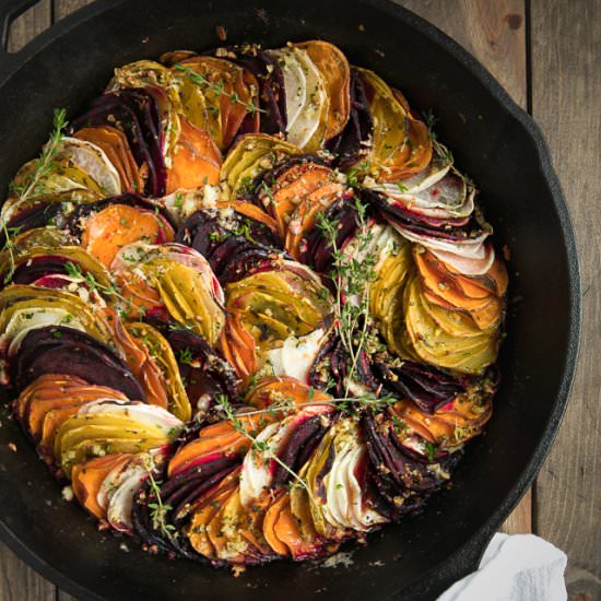 Scalloped Root Vegetable Skillet