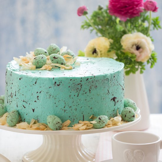 Speckled Turquoise Coconut Cake