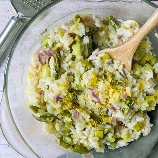 Oven-baked lemon asparagus risotto