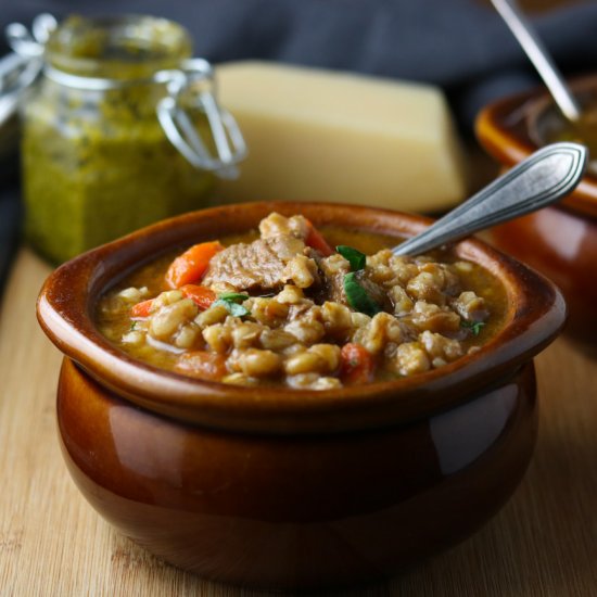 Beef & Barley Soup with Pistou