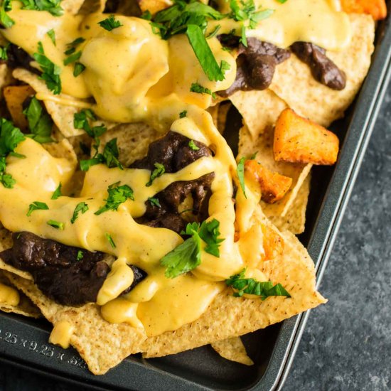 Sweet Potato Refried Bean Nachos