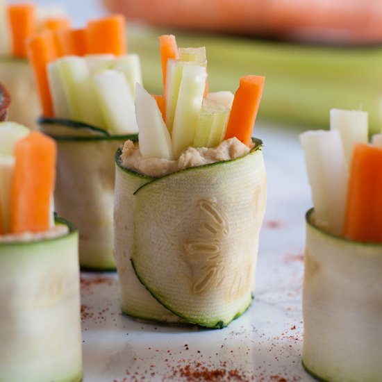 Zucchini roll ups with hummus