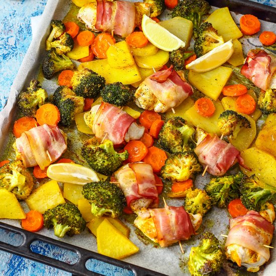 sheet pan bacon and chicken dinner