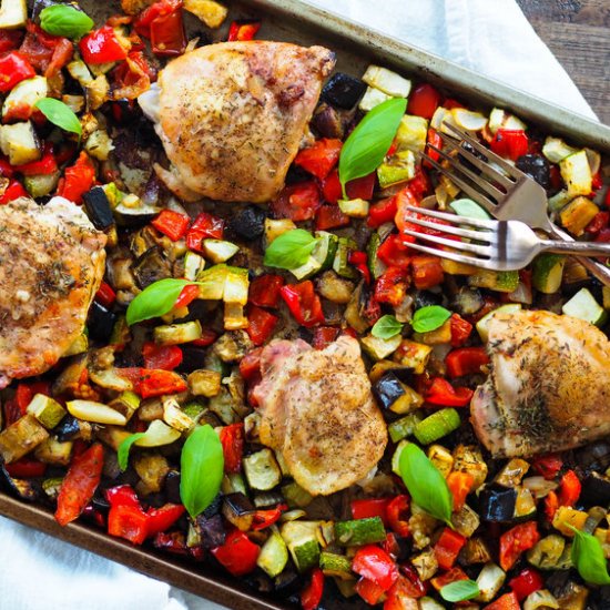 Sheet Pan Ratatouille and Chicken