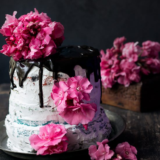 Rainbow Cake with Fresh Flowers