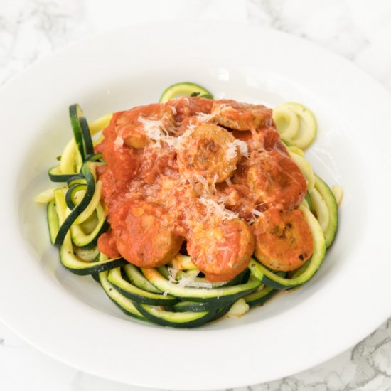 Zoodles & Chicken Sausage in Sauce