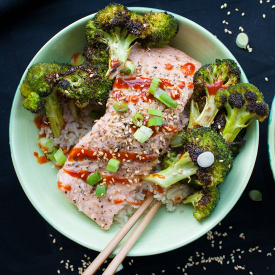 Steamed Salmon & Veggie Rice Bowls