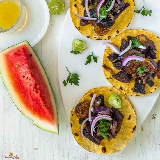 Vegan purple potato fig tacos