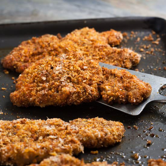 Oven baked pork schnitzel