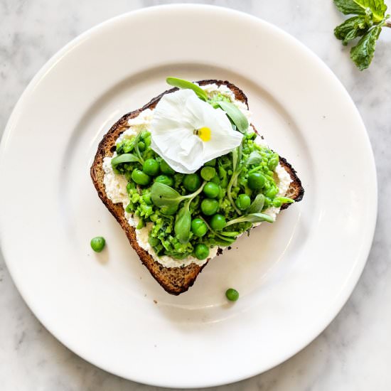 Spring Pea toast with Vegan Ricotta