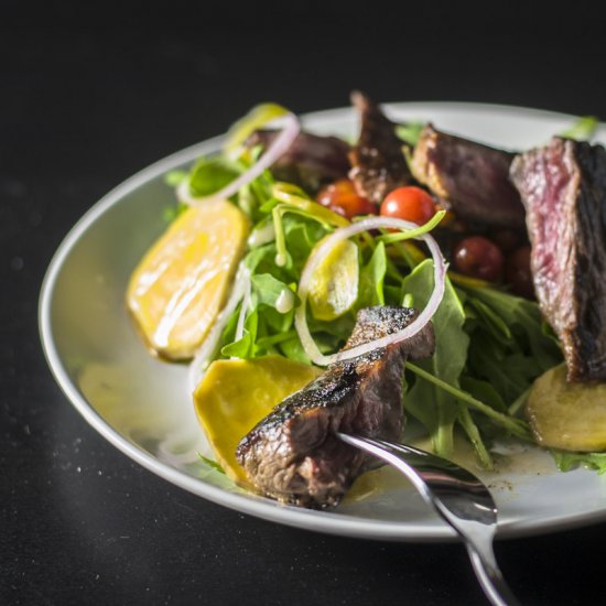 STEAK AND PAN ROASTED TOMATO SALAD