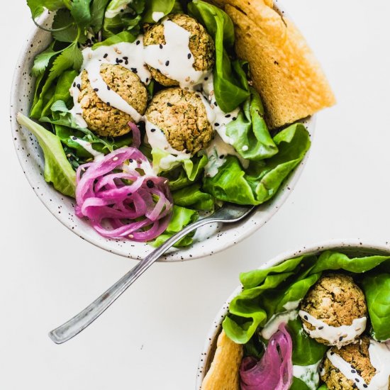 Baked Falafel Salad with Tahini