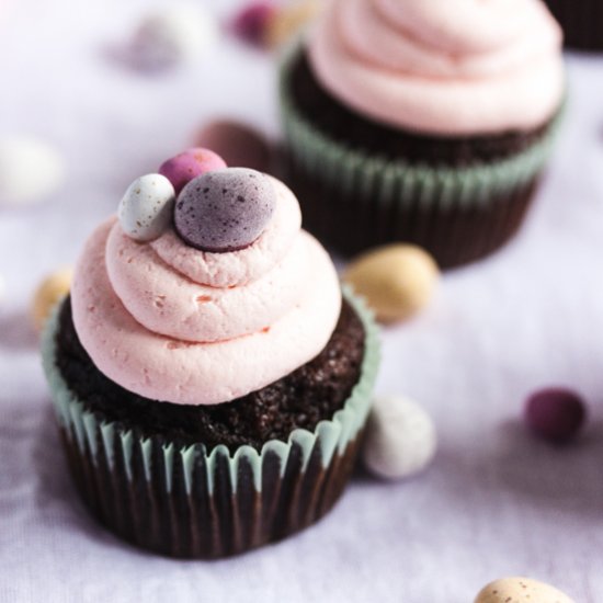 rose-frosted chocolate cupcakes