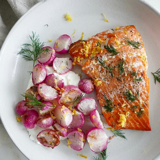 Sheet Pan Dill Radishes and Salmon